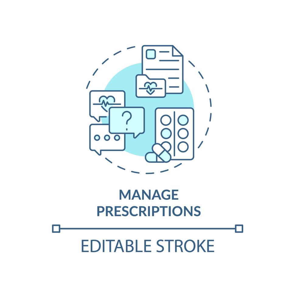 Manage prescriptions blue concept icon. Annual checkup abstract idea thin line illustration. Personal treatment recommendations. Patient record. Vector isolated outline color drawing. Editable stroke