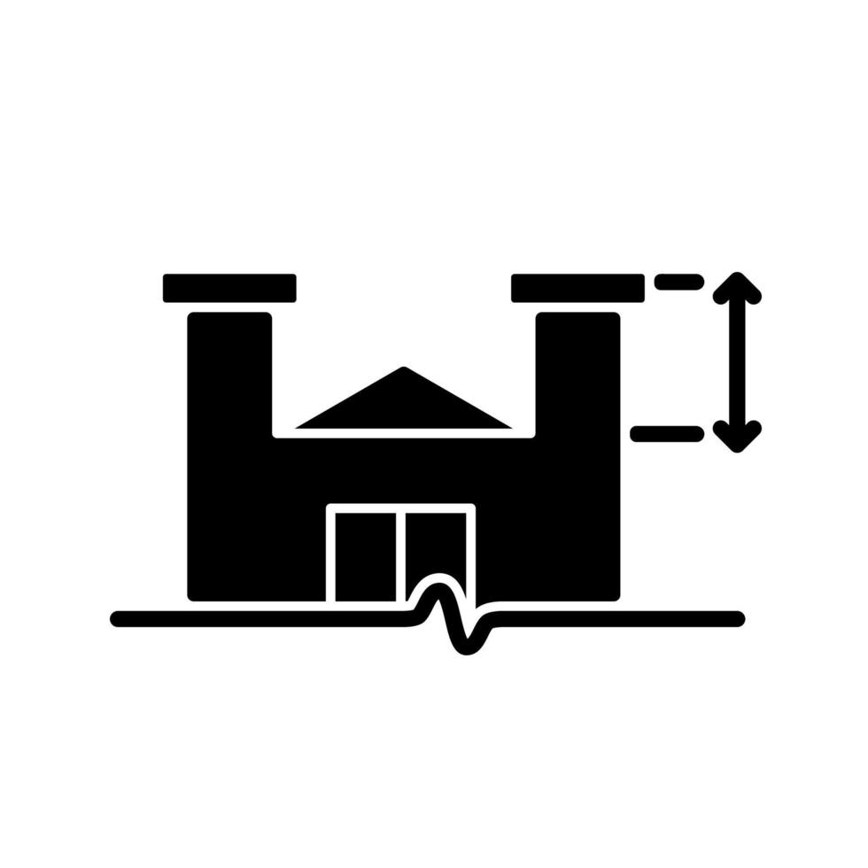 Parapet walls minimum height black glyph icon. Existing roof system extensions. Providing fall protection. Enhancing aesthetic aspects. Silhouette symbol on white space. Vector isolated illustration