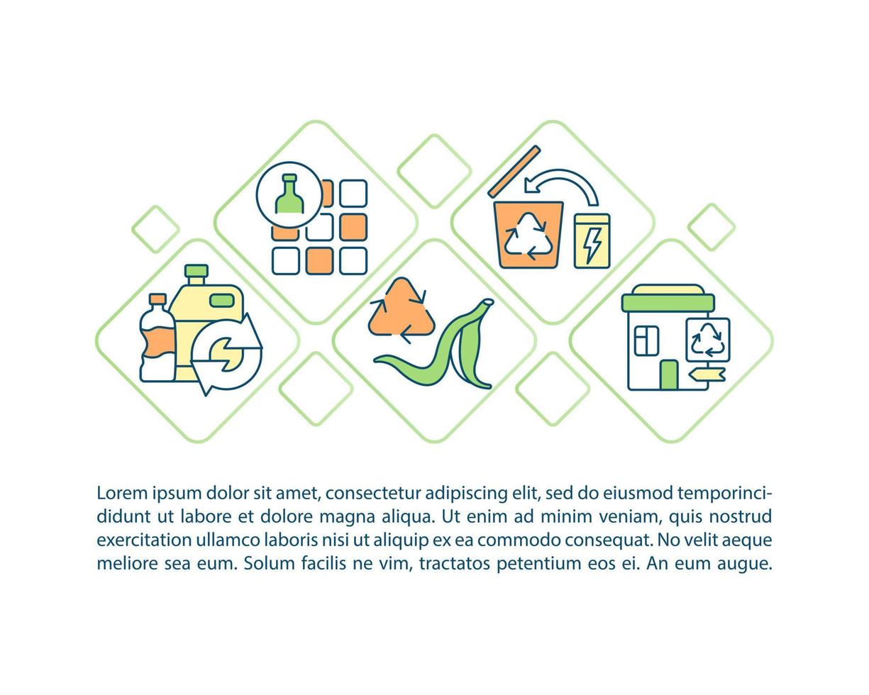 Waste recycling concept line icons with text. PPT page vector template with copy space. Brochure, magazine, newsletter design element. Pollution reduction linear illustrations on white