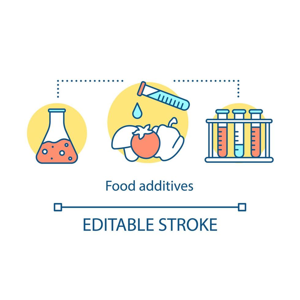 Food additives concept icon. Unhealthy, harmful ingredients idea thin line illustration. Artificial food with chemical substances. Vector isolated outline drawing. Edtable stroke