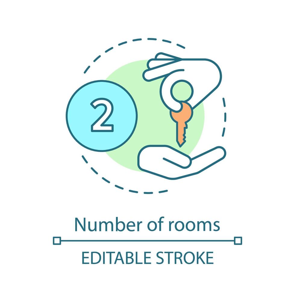 Number of rooms concept icon. Lodging reservation. Key handover. Select hotel room idea thin line illustration. Vector isolated outline drawing. Editable stroke