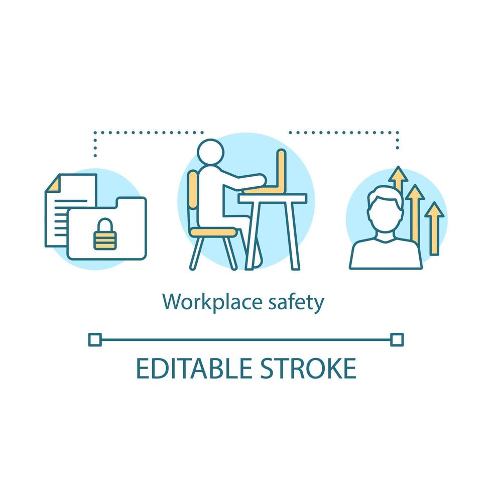 Workplace safety concept icon. Occupational safety idea thin line illustration. Labor rights protection. Collective bargaining. Job insurance. Vector isolated outline drawing. Editable stroke