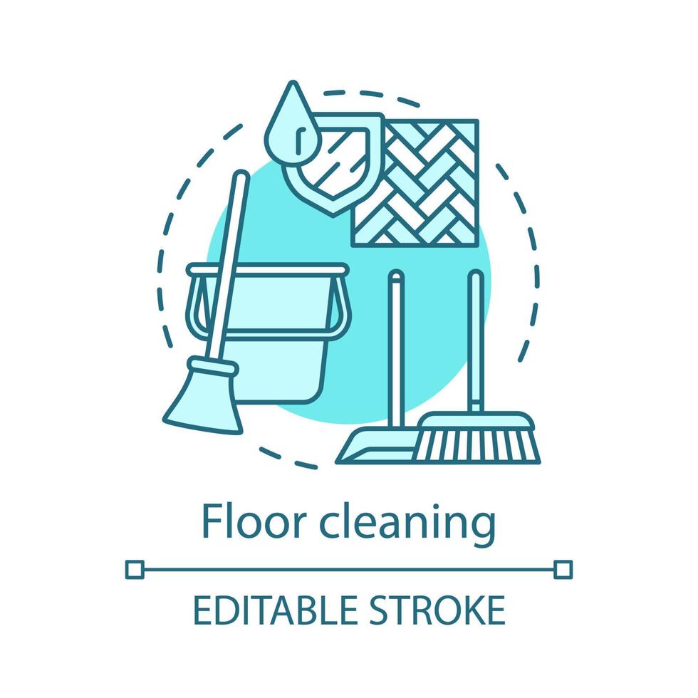 Floor cleaning concept icon. Additional cleanup service idea thin line illustration. Parquet sweeping. Laminate mopping. Apartment, office cleaning. Vector isolated outline drawing. Editable stroke