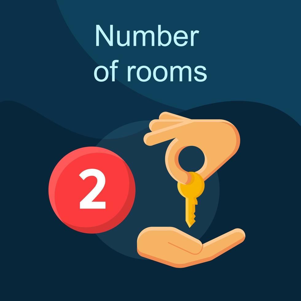 Number of rooms flat concept vector icon. Select hotel room idea cartoon color illustrations set. Lodging reservation. Key handover. Isolated graphic design element