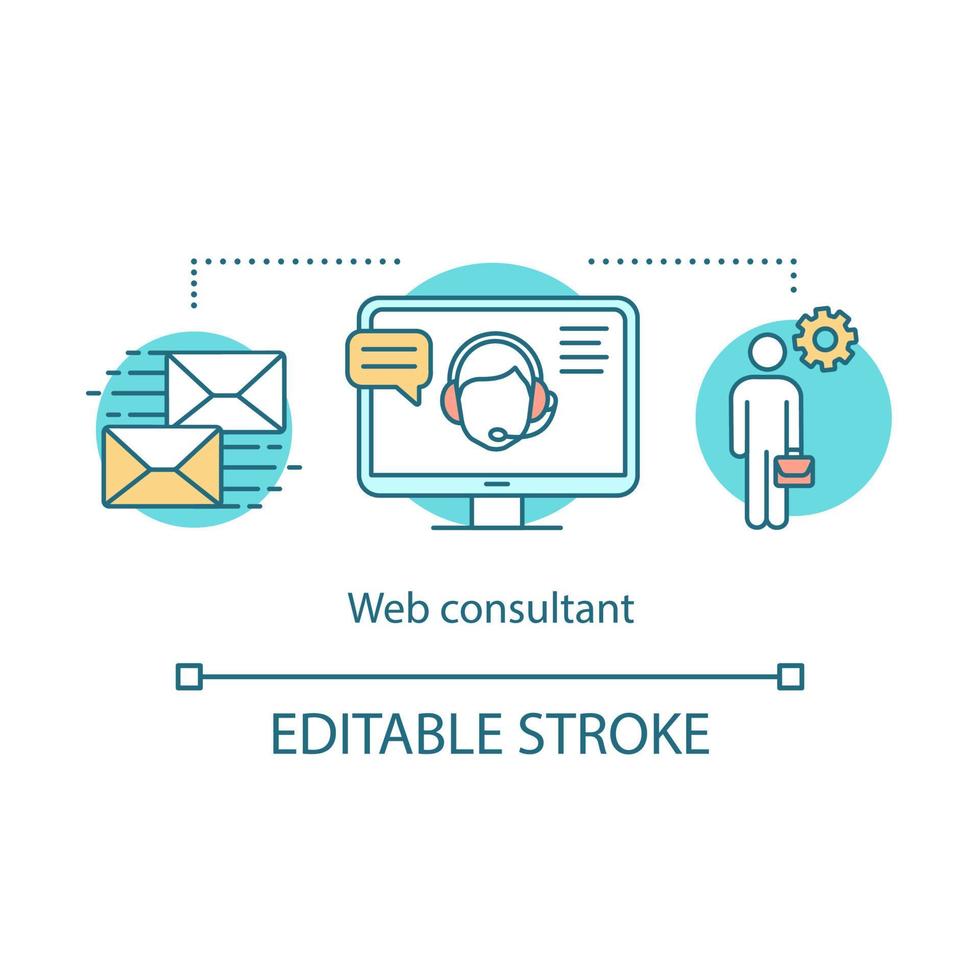 Web consultant concept icon. Customer technical support service idea thin line illustration. Call center. Online helpdesk. Web consulting, assistance.Vector isolated outline drawing. Editable stroke vector