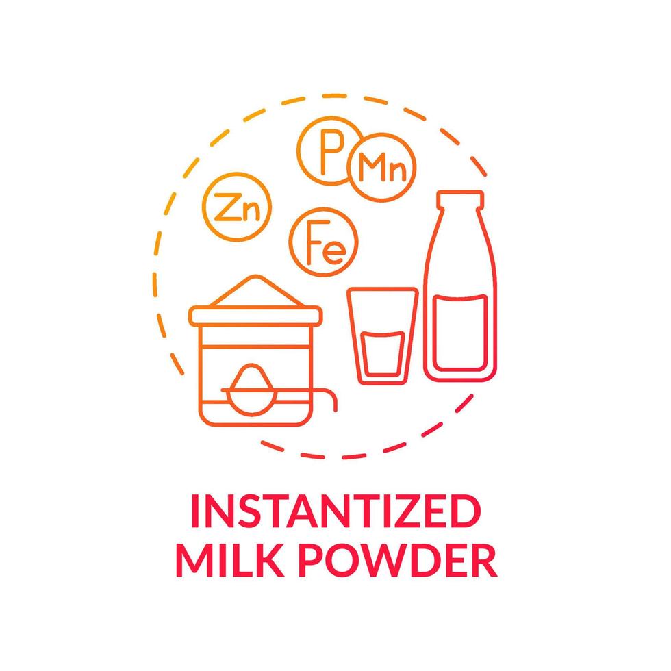 Instantized milk powder red gradient concept icon. Dried and evaporated dairy product. Food technology abstract idea thin line illustration. Isolated outline drawing. Myriad Pro-Bold fonts used vector