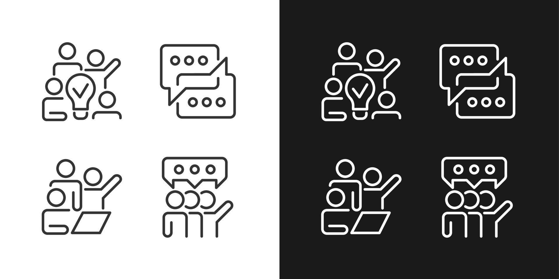 Group tasks pixel perfect linear icons set for dark, light mode. Communication for collaborative process. Thin line symbols for night, day theme. Isolated illustrations. Editable stroke vector