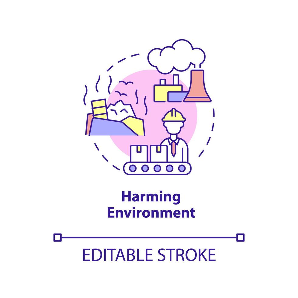 Harming environment concept icon. Emissions and waste dumping. Market economy cons abstract idea thin line illustration. Isolated outline drawing. Editable stroke. Arial, Myriad Pro-Bold fonts used vector