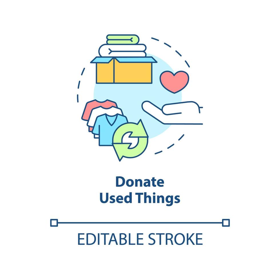 Donate used things concept icon. Reuse clothes. Minimize waste abstract idea thin line illustration. Isolated outline drawing. Editable stroke. Roboto-Medium, Myriad Pro-Bold fonts used vector