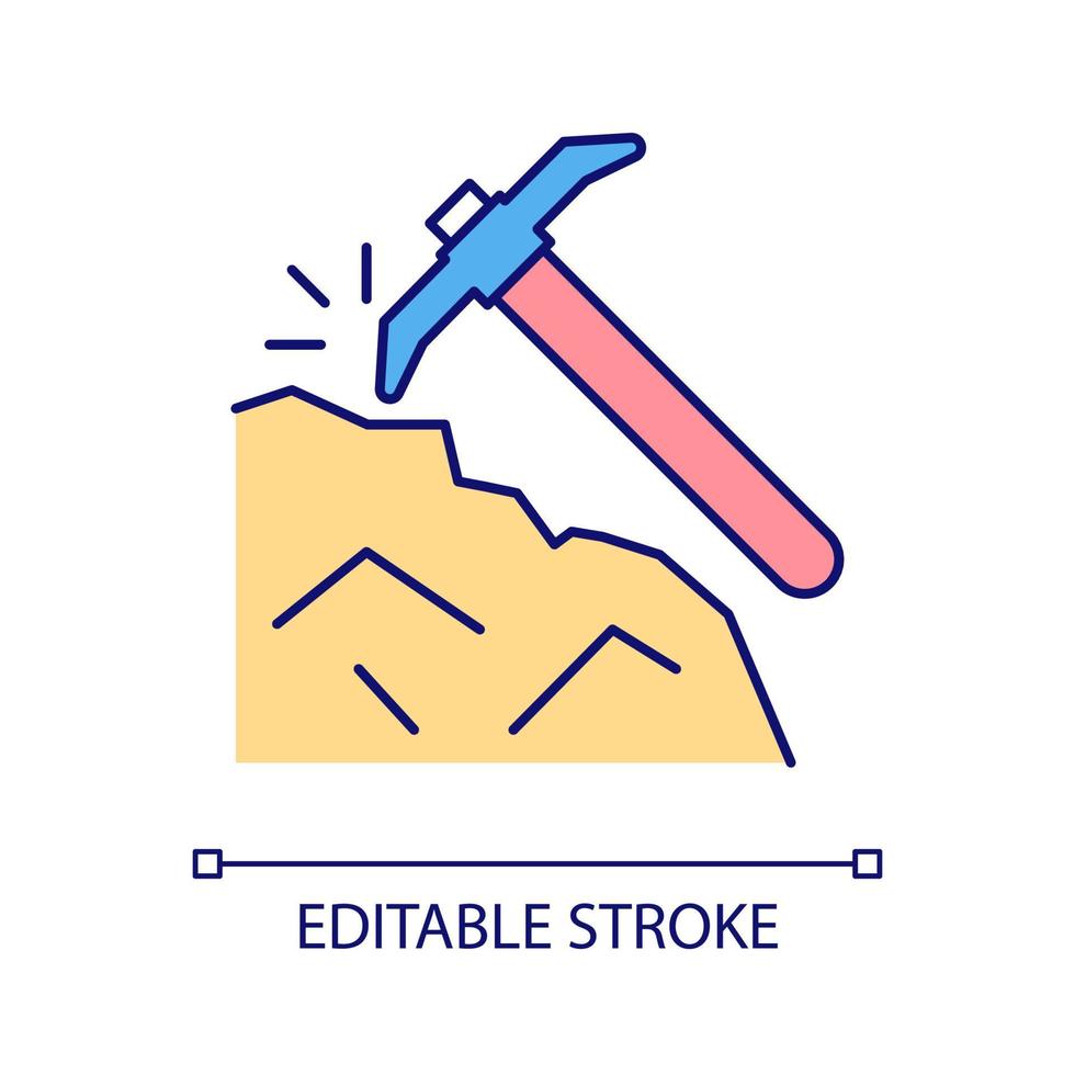 Mineral resources mining RGB color icon. Stone ore extracting. Non renewable nature resources. Isolated vector illustration. Simple filled line drawing. Editable stroke. Arial font used