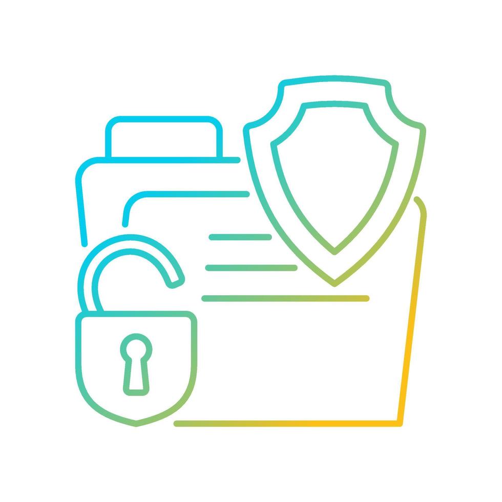Data breach insurance gradient linear vector icon. Digital information safety policy. Customer protection. Thin line color symbol. Modern style pictogram. Vector isolated outline drawing