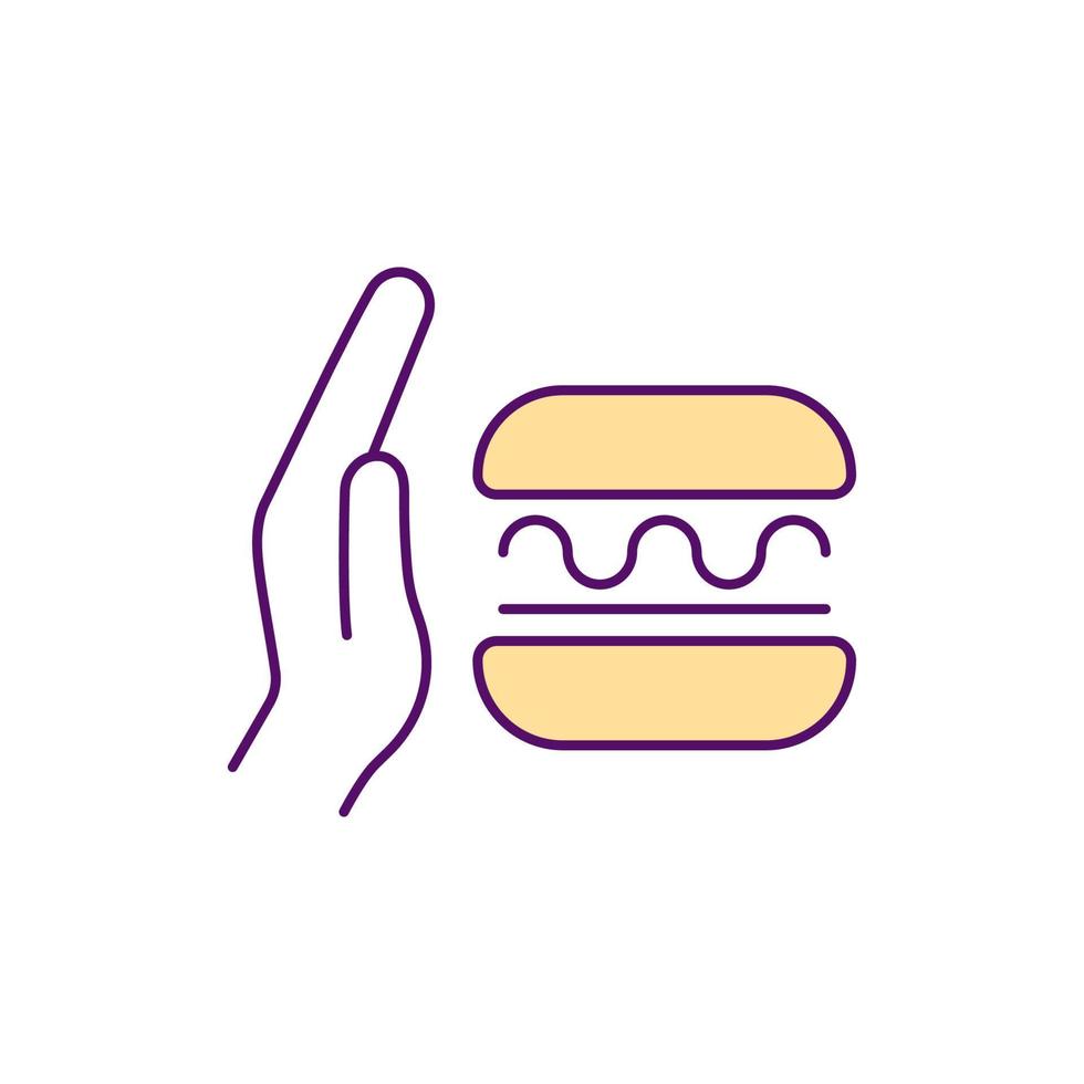 Stop eating fast food RGB color icon. Unwanted weight gain prevention. Junk food refusal. Promoting digestive health and wellness. Isolated vector illustration. Simple filled line drawing