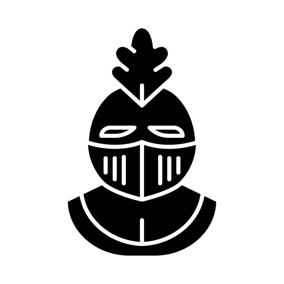 icono de glifo de casco de caballero. timón medieval. casco de gladiador. casco protector de caballeros o soldados. armadura de guerrero. símbolo de la silueta. espacio negativo. ilustración vectorial aislada vector