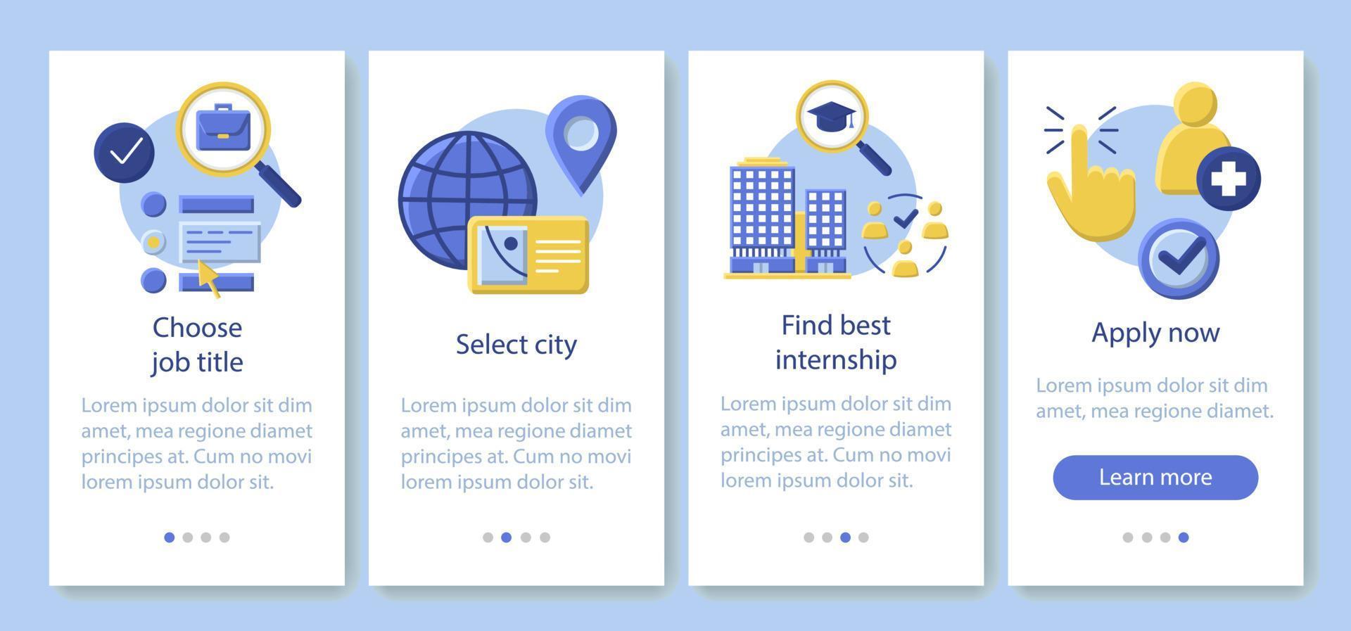 Internship program onboarding mobile app page screen vector
