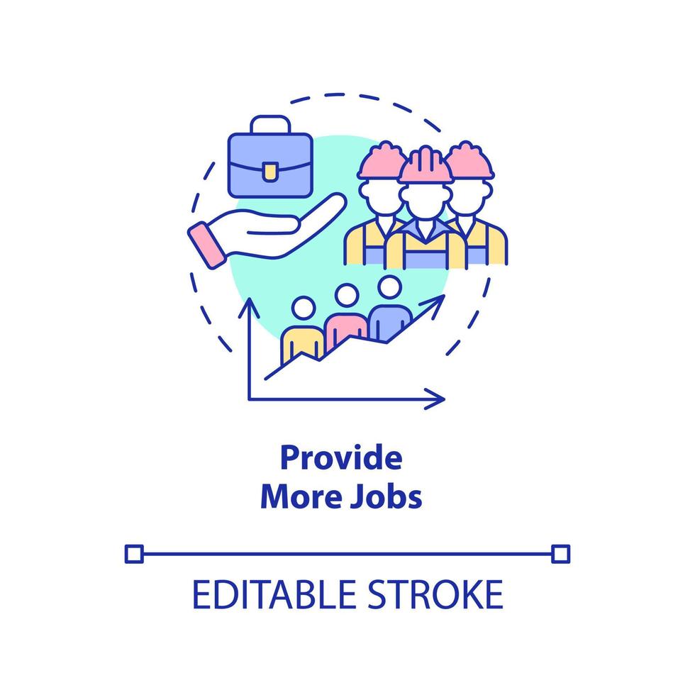 Provide more jobs concept icon. Offer new workplaces. Market economy pros abstract idea thin line illustration. Isolated outline drawing. Editable stroke. Arial, Myriad Pro-Bold fonts used vector