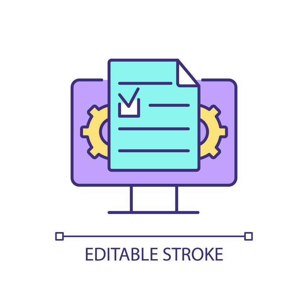icono de color rgb de gestión de documentos. creación de documentos en línea. convertir archivo a formato digital. controlar la documentación. ilustración vectorial aislada. dibujo de línea rellena simple. trazo editable vector
