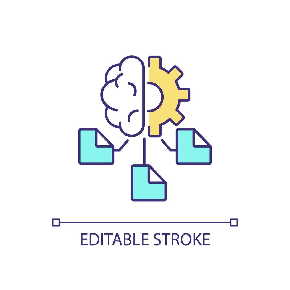 Machine learning RGB color icon. Computer algorithms. Artificial intelligence application. Minimal human supervision. Isolated vector illustration. Simple filled line drawing. Editable stroke