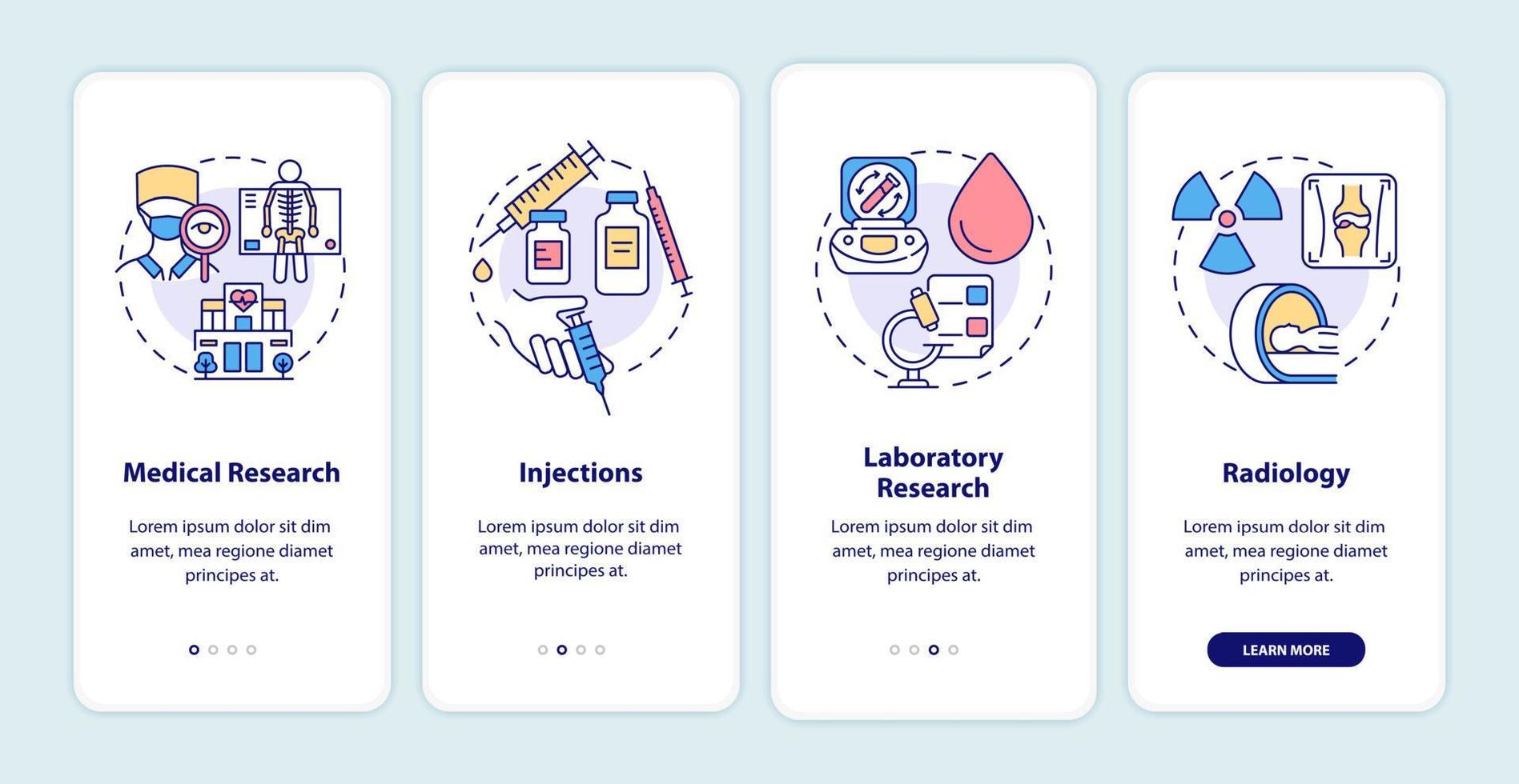 Arthritis clinic services onboarding mobile app page screen. Healthcare walkthrough 4 steps graphic instructions with concepts. UI, UX, GUI vector template with linear color illustrations