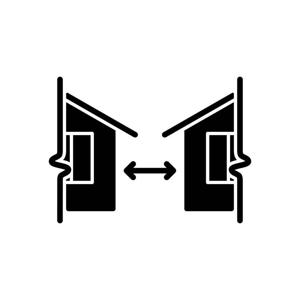 Minimum distance between buildings black glyph icon. Regulation for