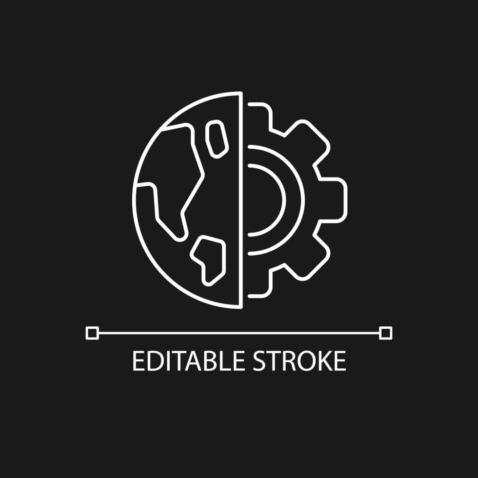Earth science white linear icon for dark theme. Environment inestigation. World exploration. Thin line customizable illustration. Isolated vector contour symbol for night mode. Editable stroke