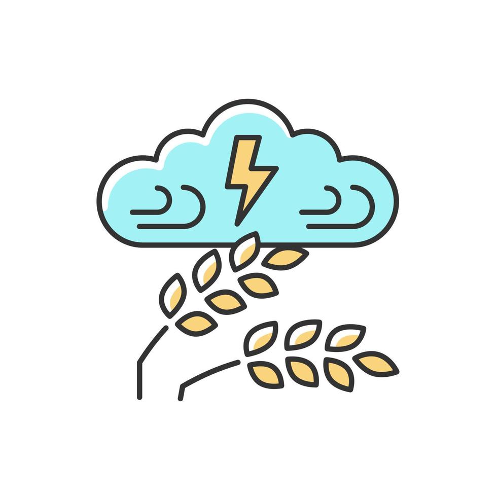 Adverse weather RGB color icon. Severe climate conditions lead to harvest damage and hunger. Lack of crops. Weather disaster and starvation. Isolated vector illustration. Simple filled line drawing