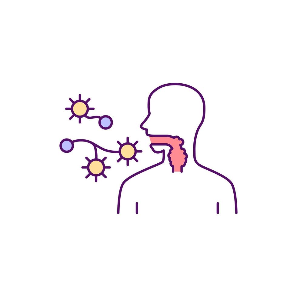 Fungal pneumonia RGB color icon. Infectious process in throat and lungs. Spores inhalation. Pulmonary fungal disease. Allergic reactions. Isolated vector illustration. Simple filled line drawing