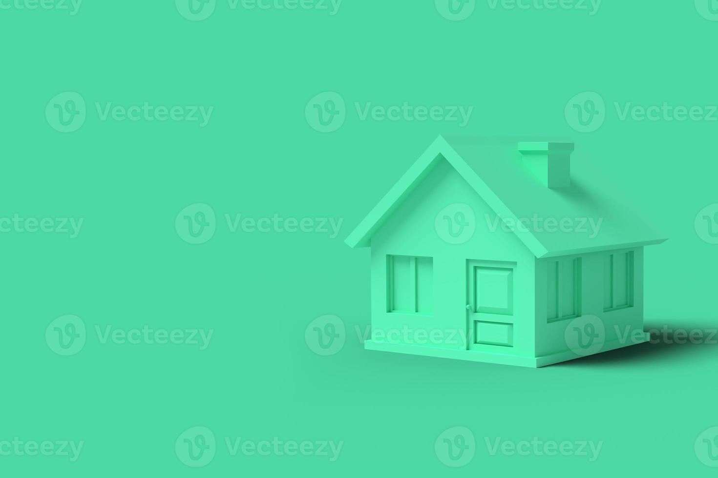 Green empty house on a yellow background abstract image. Minimal concept building business. 3D render. photo