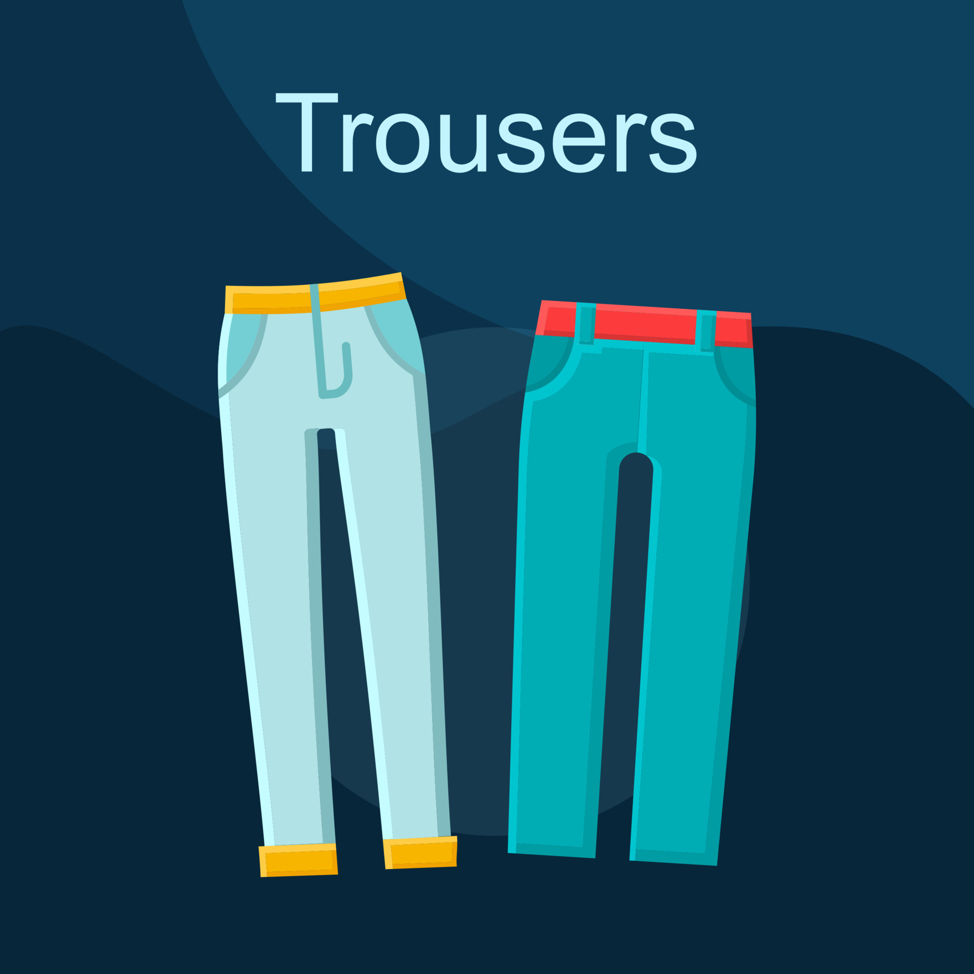 Trousers flat concept vector icon. Mens fashion idea cartoon color  illustrations set. Clothing store. Casual style outfit. Menswear. Shopping.  Pants, jeans, chinos. Isolated graphic design element 5745499 Vector Art at  Vecteezy
