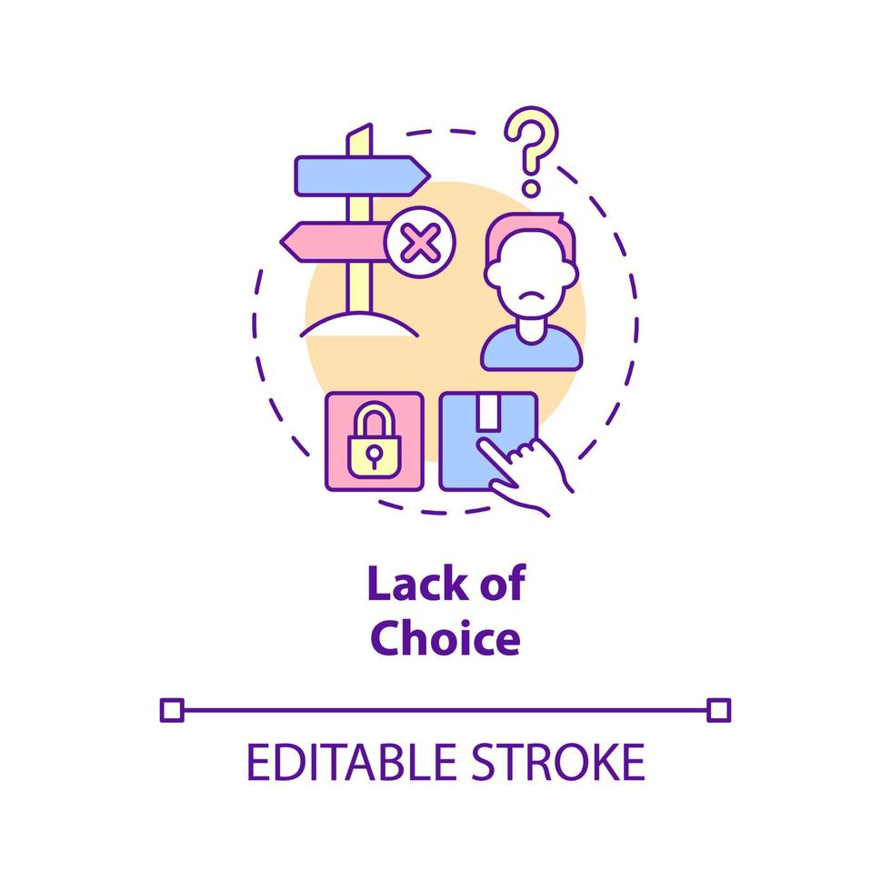 Lack of choice concept icon. No option for client. Centrally planned ES disadvantages abstract idea thin line illustration. Isolated outline drawing. Editable stroke. Arial, Myriad Pro-Bold fonts used vector