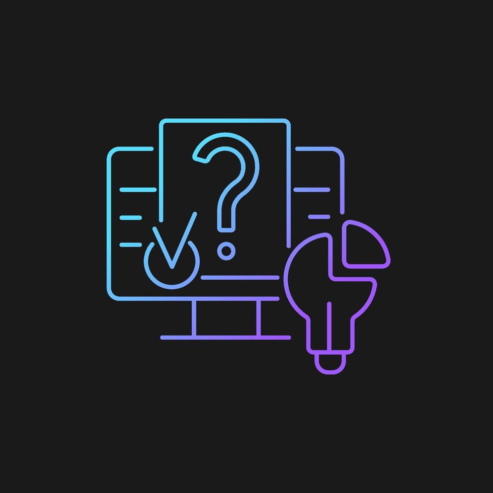 Digital problem solving gradient vector icon for dark theme. Solving technical problems. Using digital environment. Thin line color symbol. Modern style pictogram. Vector isolated outline drawing