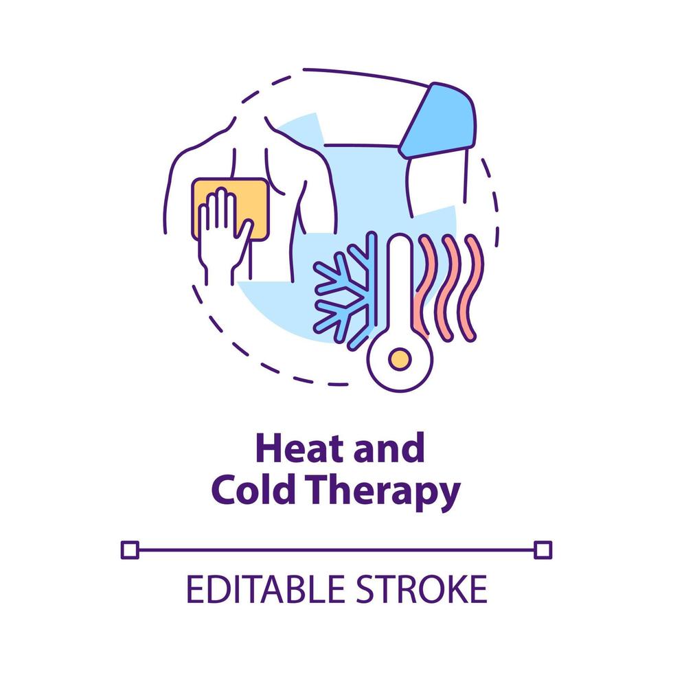 Heat and cold therapy concept icon. Compress for relieving back pain and swelling. Physiotherapy abstract idea thin line illustration. Vector isolated outline color drawing. Editable stroke
