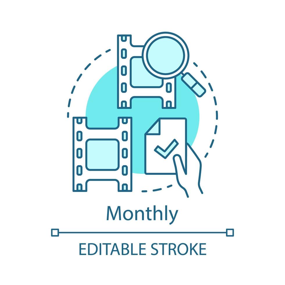 Monthly concept icon. Video editor subscription tariff idea thin line illustration. Motion design program. Applying effects. Vector isolated outline drawing. Film editing. Editable stroke