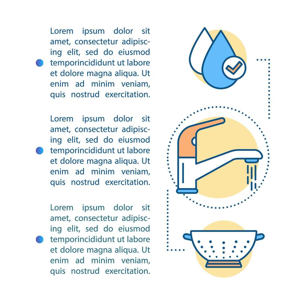 Food cleaning article page vector template. Brochure, magazine, booklet design element with icons and text boxes. Food safety, hygiene, processing. Print design. Concept illustrations with text space