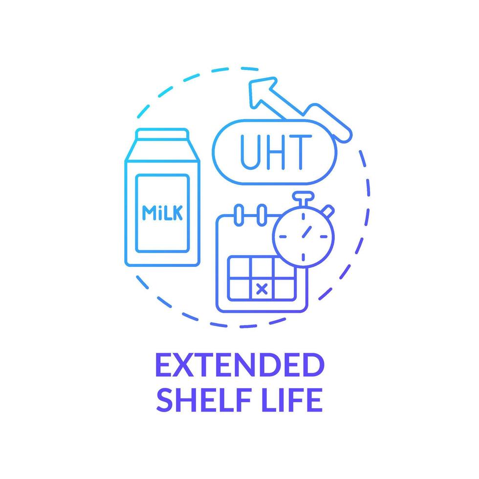 Extended shelf life blue gradient concept icon. Ultra pasteurization. Advantages of UHT milk abstract idea thin line illustration. Isolated outline drawing. Myriad Pro-Bold fonts used vector