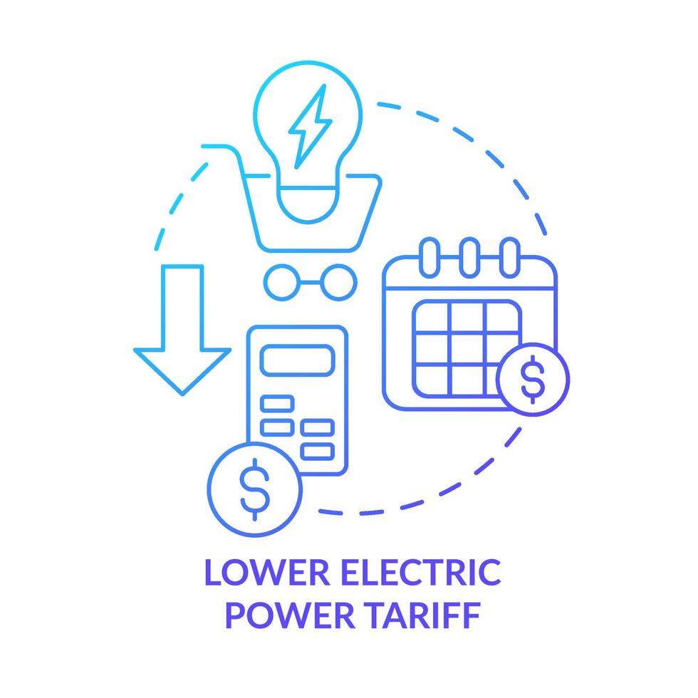 Lower electric power tariff blue gradient concept icon. Integration of smart grids technology abstract idea thin line illustration. Isolated outline drawing. Roboto-Medium, Myriad Pro-Bold fonts used vector