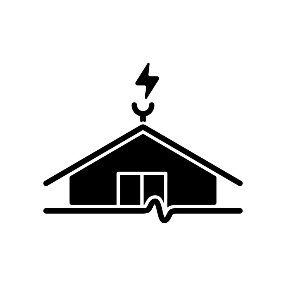 icono de glifo negro de pararrayos. Proteger los edificios de los daños causados por rayos. descargar electricidad peligrosa. prevenir el riesgo de incendio. símbolo de silueta en el espacio en blanco. ilustración vectorial aislada vector