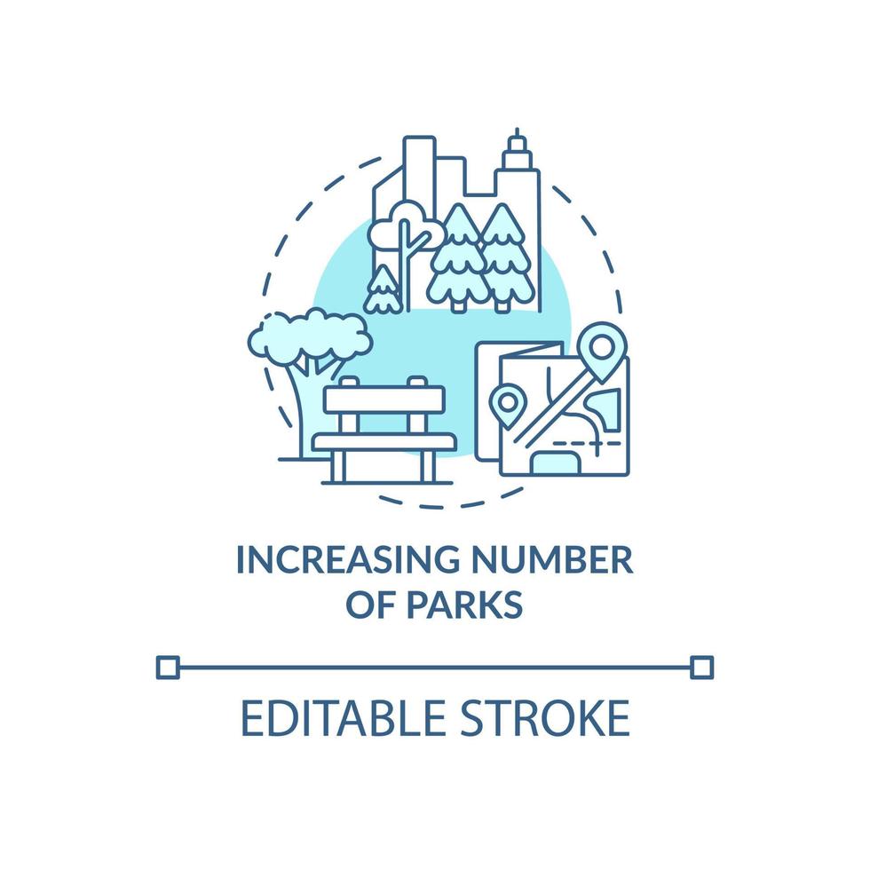 Increasing number of parks concept icon. City solution abstract idea thin line illustration. Restoring natural areas. Urban ecology. Vector isolated outline color drawing. Editable stroke