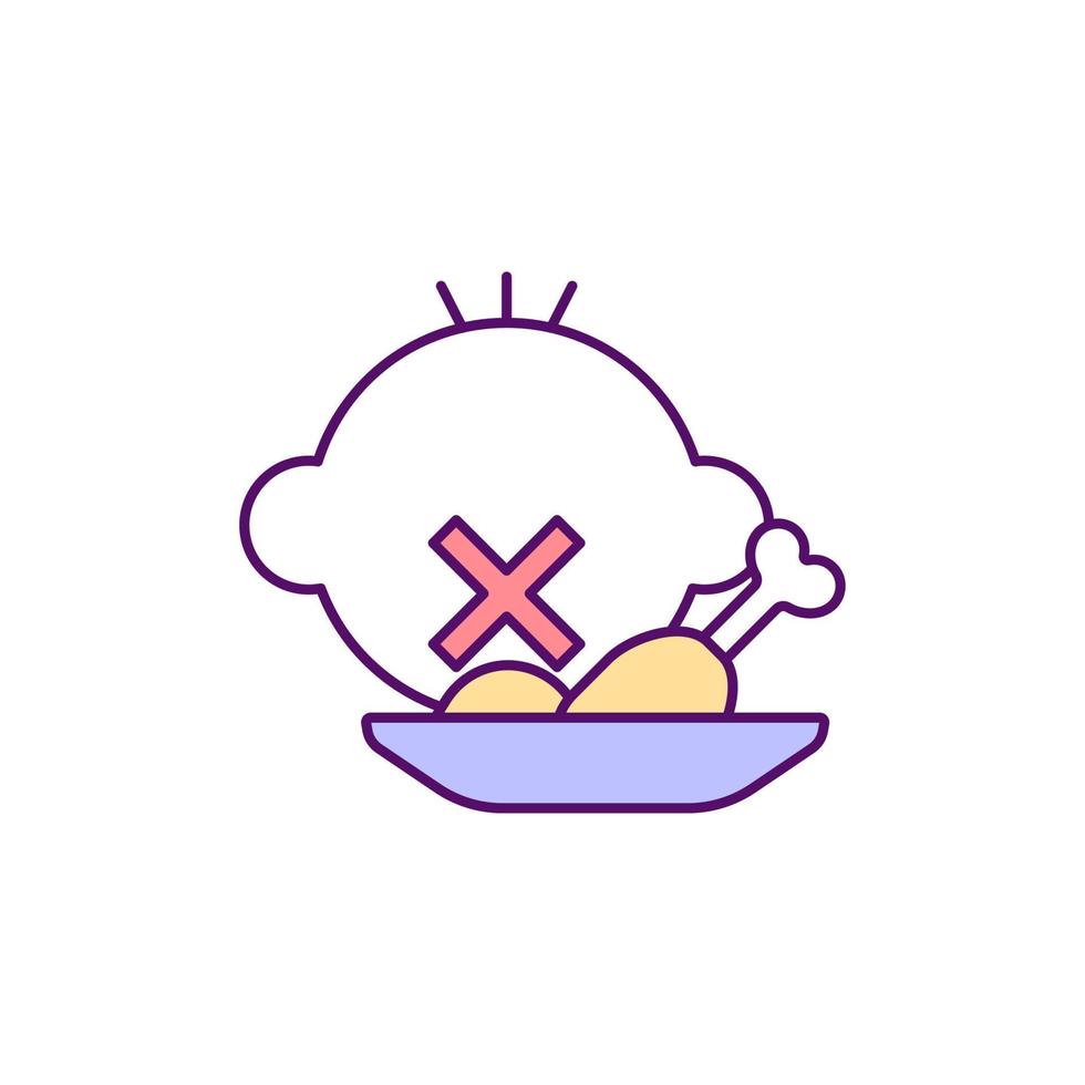 Appetite loss in toddler RGB color icon. Teething syndrome. Baby feeding problems. Sick child refusing food. Appetite slump in kid. Isolated vector illustration. Simple filled line drawing