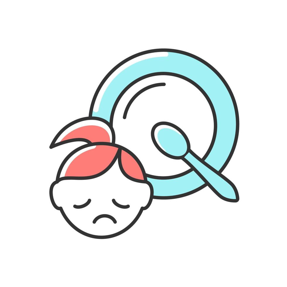 Child hunger RGB color icon. Population poverty leads to child hunger. Food insecurity and starvation. Risk of kid health problems. Isolated vector illustration. Simple filled line drawing