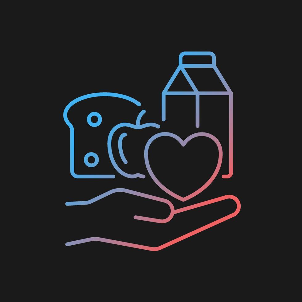 Food donation gradient vector icon for dark theme. Charity organizations. Volunteering and poor people support. Thin line color symbol. Modern style pictogram. Vector isolated outline drawing