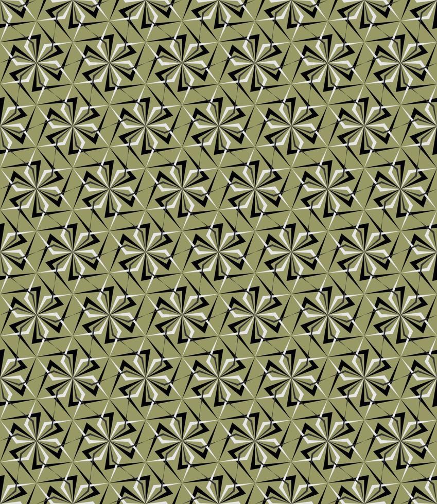 OLIVE BACKGROUND WITH BLACK AND WHITE VECTOR GEOMETRIC FLORAL PATTERN
