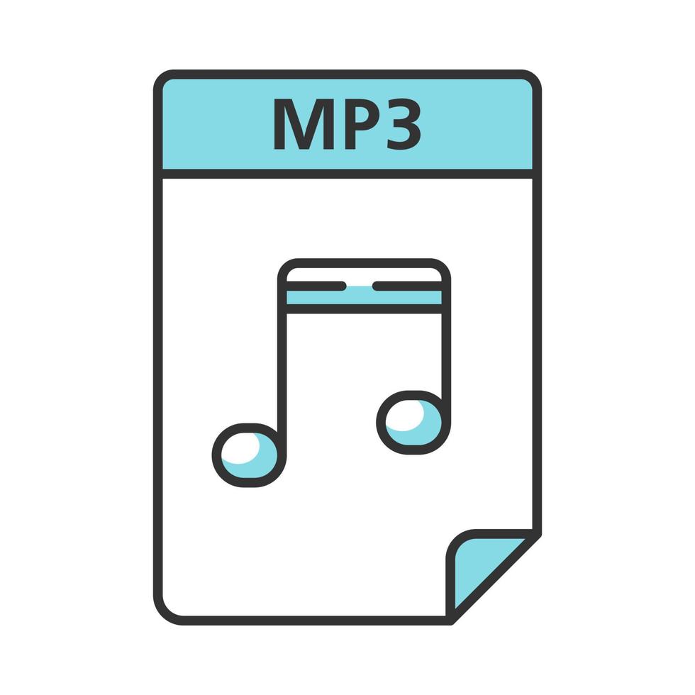 MP3 file color icon. Digital audio document. Music file format. Isolated vector illustration