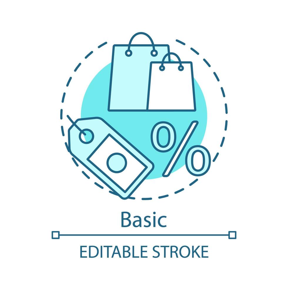 Basic concept icon. Discounts and bonuses subscription tariff idea thin line illustration. Seasonal sale. Special low price. Vector isolated outline drawing. Online store shopping. Editable stroke