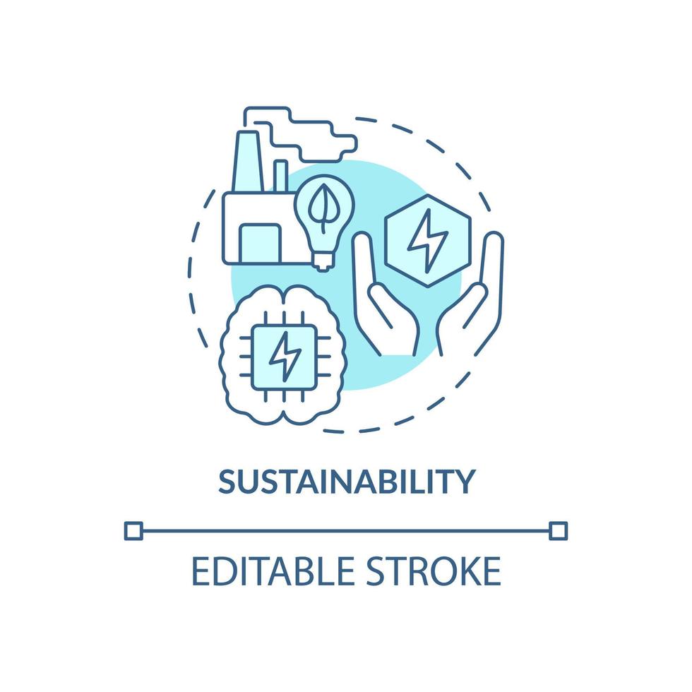 Sustainability turquoise concept icon. Smart technology abstract idea thin line illustration. Reduce carbon emissions. Isolated outline drawing. Editable stroke. Arial, Myriad Pro-Bold fonts used vector