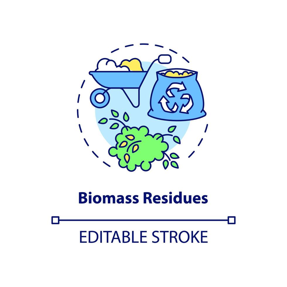 Biomass residues concept icon. Energy source on farm abstract idea thin line illustration. Natural by-product. Isolated outline drawing. Editable stroke. Roboto-Medium, Myriad Pro-Bold fonts used vector