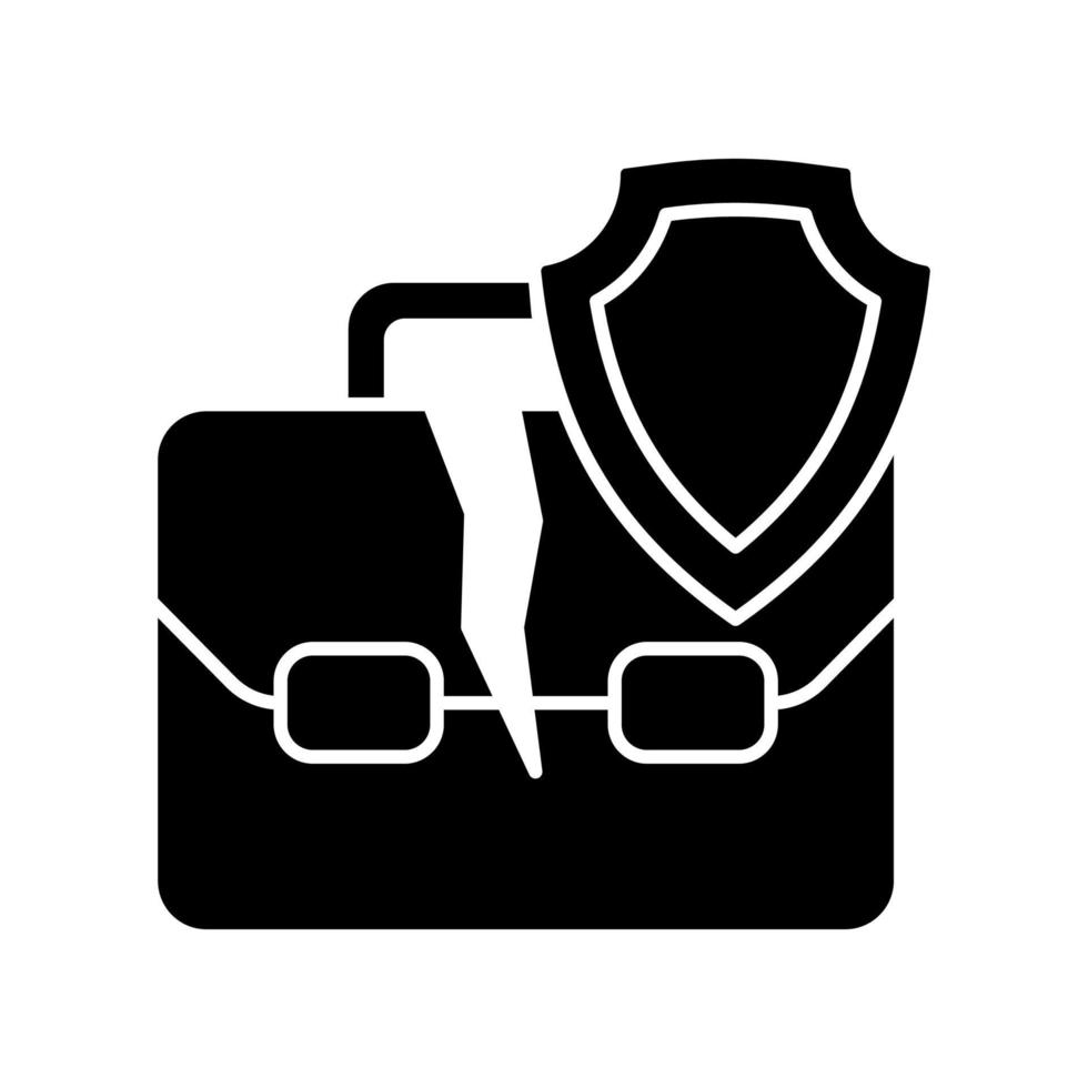 Unemployment insurance black glyph icon. Financial compensation to unemployed workers. Supporting program insurance policy. Silhouette symbol on white space. Vector isolated illustration