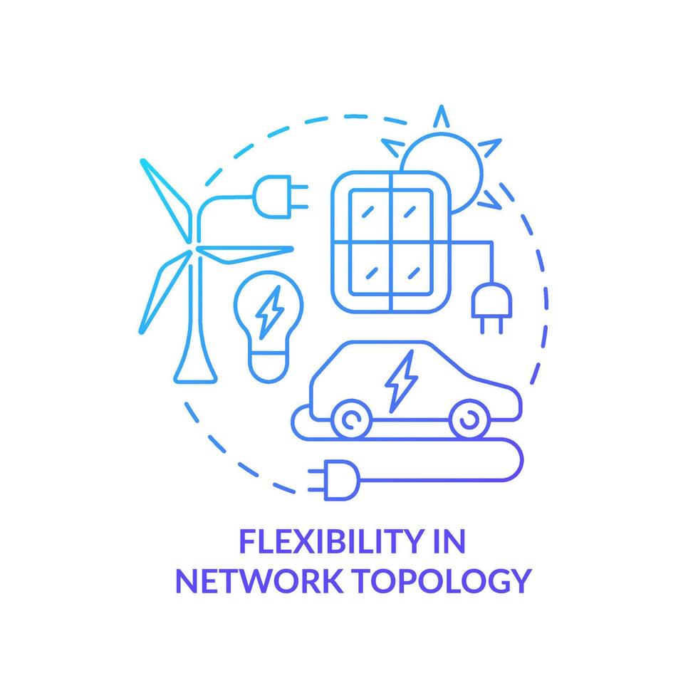 Flexibility in network topology blue gradient concept icon. Smart grid system features abstract idea thin line illustration. Isolated outline drawing. Roboto-Medium, Myriad Pro-Bold fonts used vector