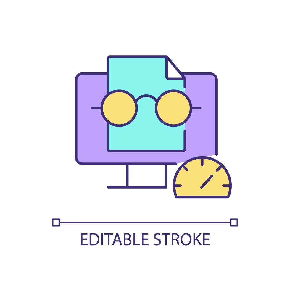 Speed reading RGB color icon. Viewing digital screen. Improving fast reading ability. Rapidly recognizing sentences. Isolated vector illustration. Simple filled line drawing. Editable stroke