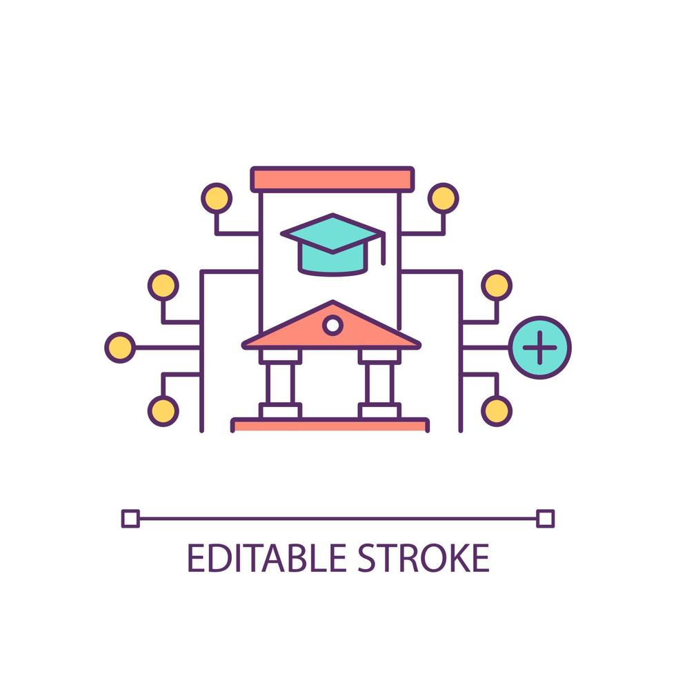 University structure RGB color icon. Educational institution. Learning system organization. Academic degree choice. Isolated vector illustration. Simple filled line drawing. Editable stroke