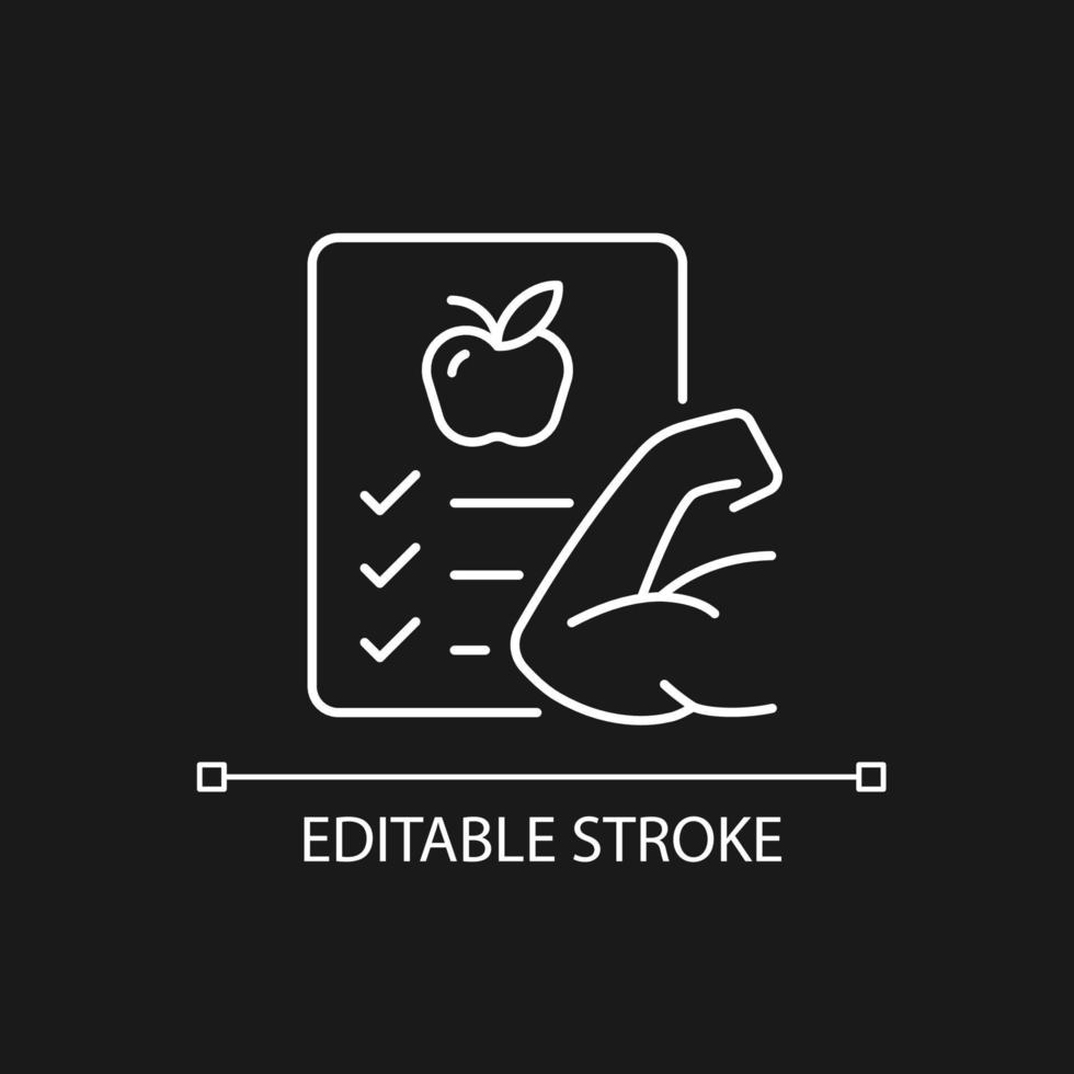 Health white linear icon for dark theme. Physical health course in educational institutions. Thin line customizable illustration. Isolated vector contour symbol for night mode. Editable stroke